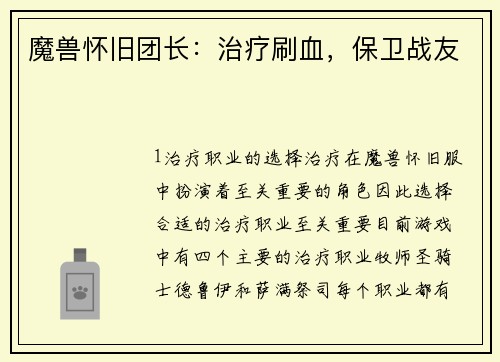 魔兽怀旧团长：治疗刷血，保卫战友
